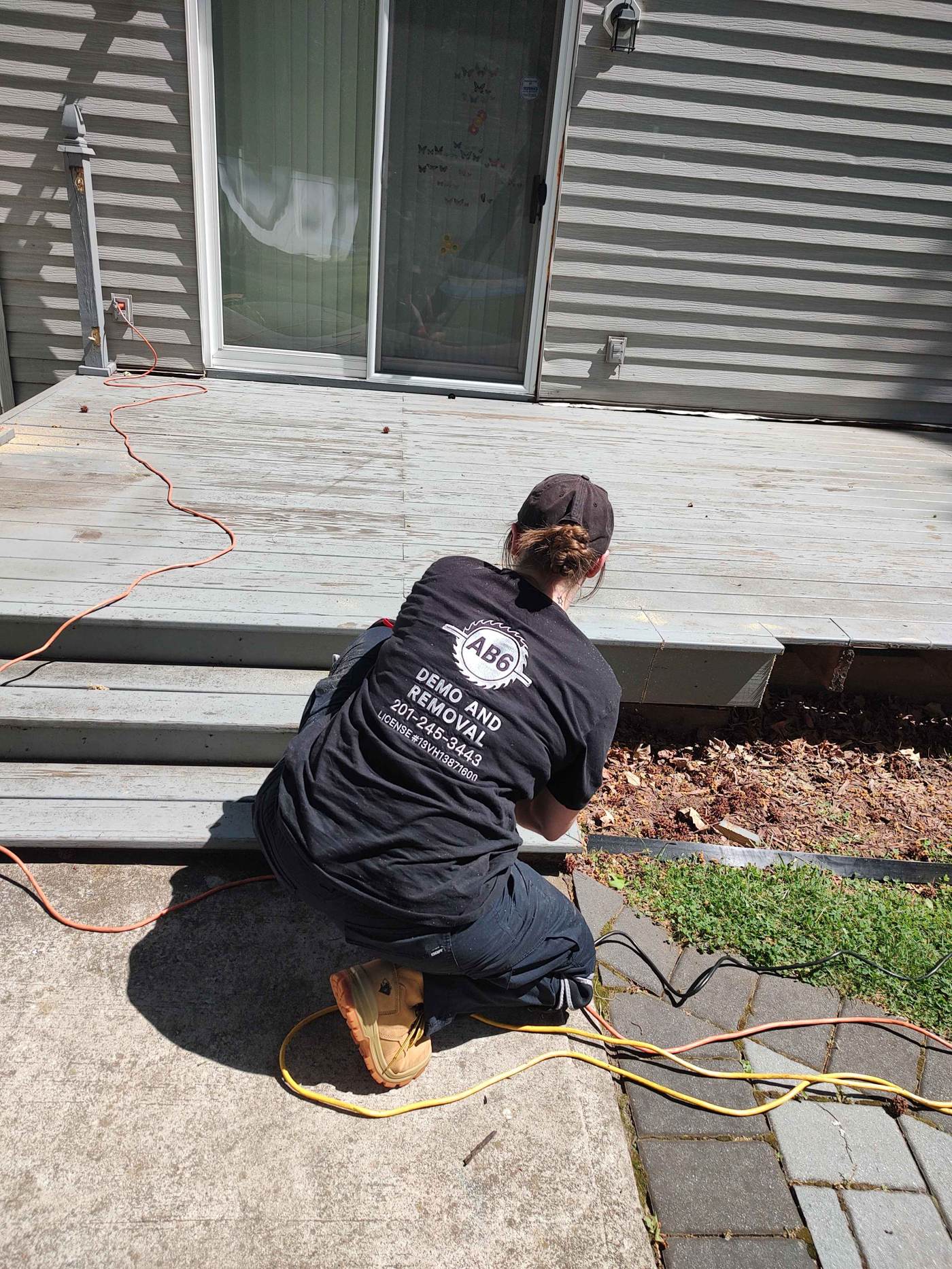 AB6 Demo and Removal crew tearing out an old deck in Bergen County NJ